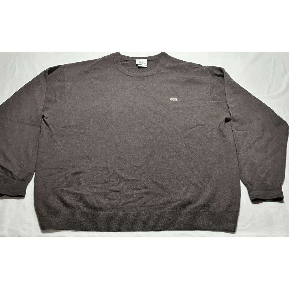 Lacoste Wool Sweater Brown Mens Size 7 Crew Neck Pullover Casual Preppy